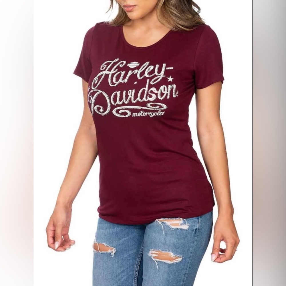 Harley-Davison Women’s Tavern Script Embellished Short Sleeve Tee